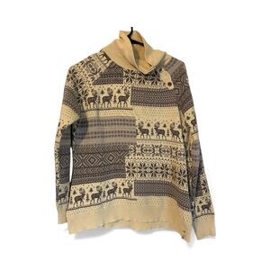 Woolrich Sweater Top Reindeer Cream Grey Women Size Medium